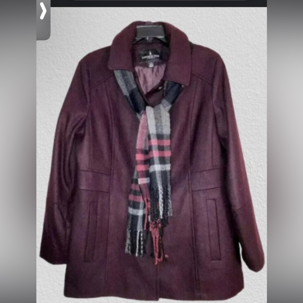 NEW London Fog Burgundy Wool Blend Coat and Scarf Women’s Large